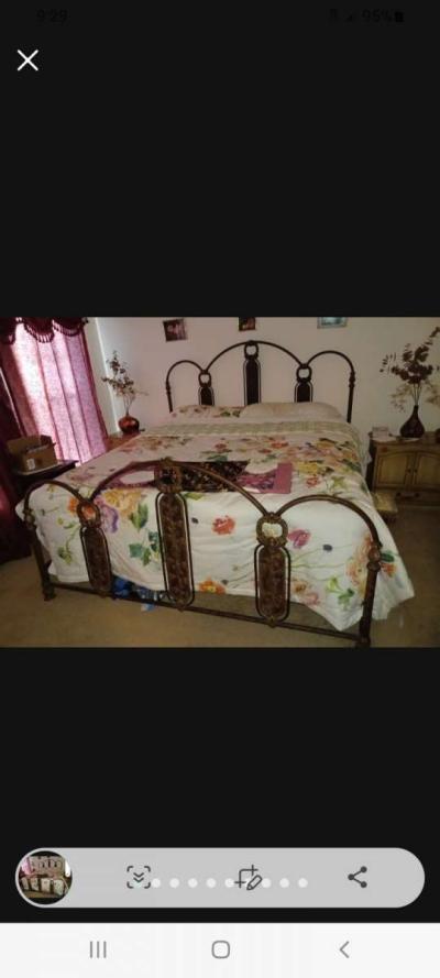 Cast iron king size bed frame Matress and Box Spring Used - Thumbnail 2