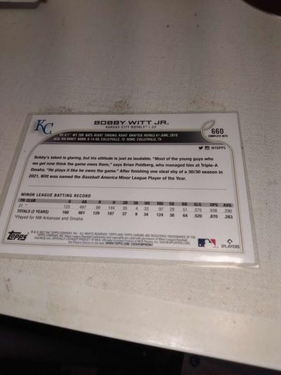 2022 Topps rookie card Bobby Witt Jr - Thumbnail 2