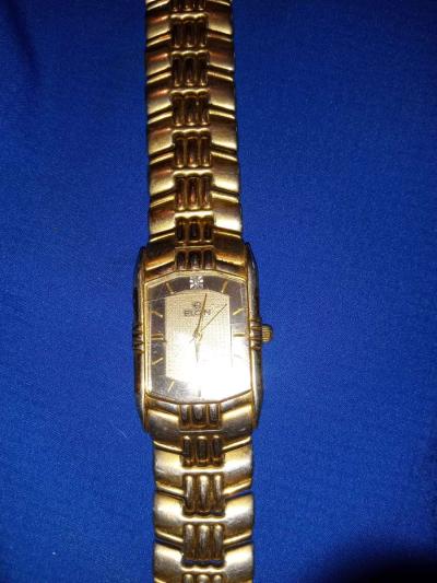 Mens Elgin diamond quartz Watch goldtone