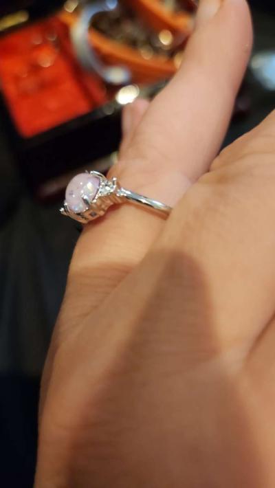 Pink Opal Engagement Ring with Diamonds - Thumbnail 2