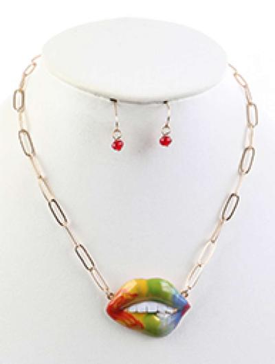 BITE LIP EPOXYNECKLACE AND EARRING SET - Thumbnail 2