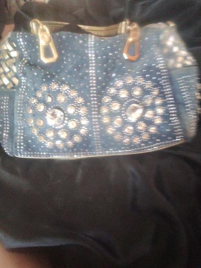 blue jean bejeweled womans hat and purse - Thumbnail 3