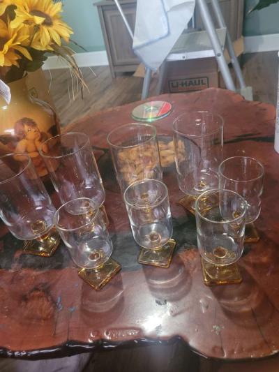 8 Vintage Nordic Glasses with Amber colored Square Bottoms - Tampa, Florida
