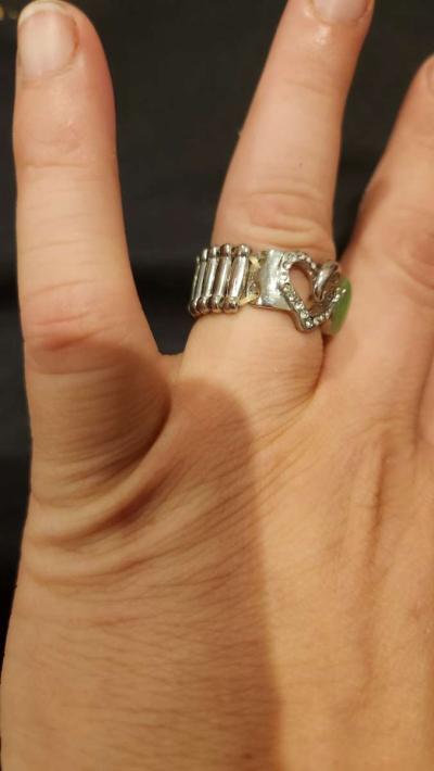 adjustible Jade and faux diamonds ring - Thumbnail 2