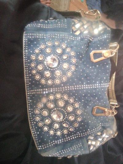blue jean bejeweled womans hat and purse - Thumbnail 4
