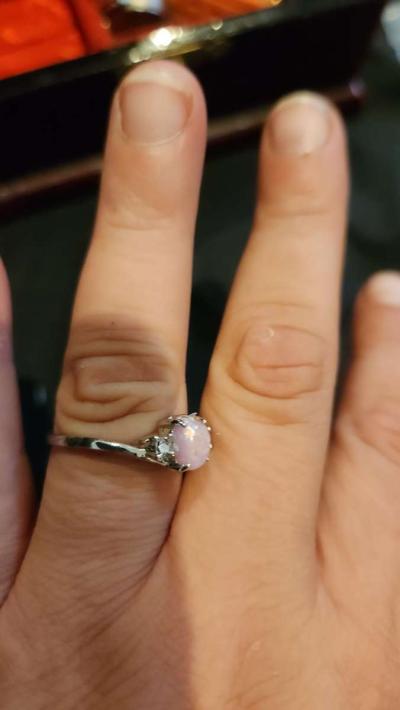 Pink Opal Engagement Ring with Diamonds - Thumbnail 3