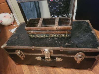 trunk and wooden basket