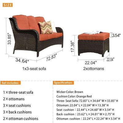 Outdoor Couch 3Piece with Ottoman Kenard Curved Handres - Thumbnail 6