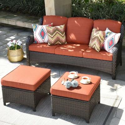 Outdoor Couch 3Piece with Ottoman Kenard Curved Handres - Thumbnail 2