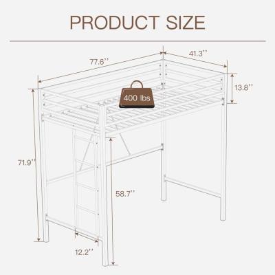 Metal Twin Loft Bed Frame for Kids  Teens with Safety Guardr - Thumbnail 6