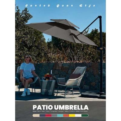 10FT Round Cantilever Patio Umbrella Double Top Roating Outd - Thumbnail 3