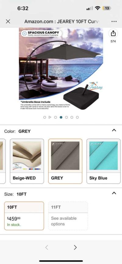 10FT Curvy Cantilever Patio Umbrella Large Outdoor Umbrellas - Thumbnail 2