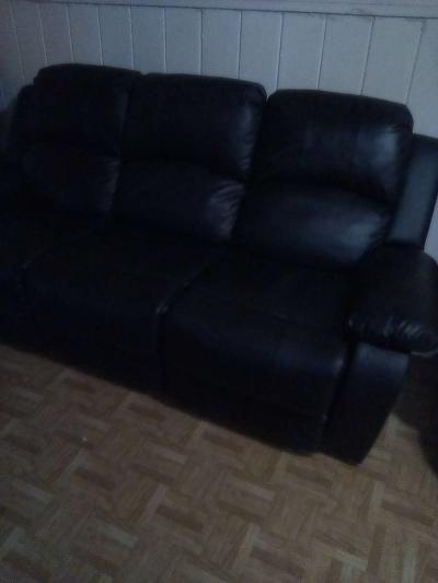 3 piece black leather recliner sofa set - Thumbnail 4
