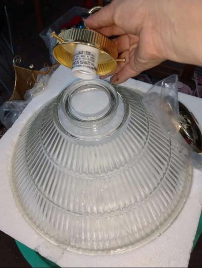 glass ribbed done chandelier - Thumbnail 2