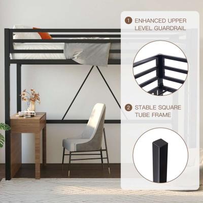 Metal Twin Loft Bed Frame for Kids  Teens with Safety Guardr - Thumbnail 3