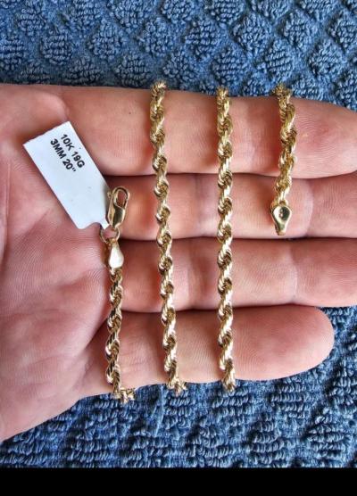 10kt Real Gold Rope Chain Necklace - Thumbnail 3