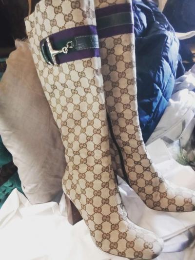 womens tanbrown Gucci nee high boots - Thumbnail 2