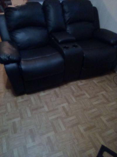 3 piece black leather recliner sofa set - Thumbnail 3
