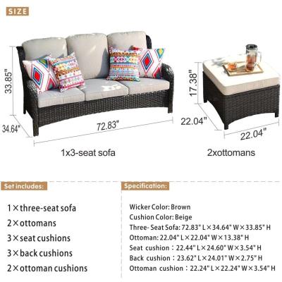 Outdoor Couch 3Piece with Ottoman Kenard Curved Handres - Thumbnail 4