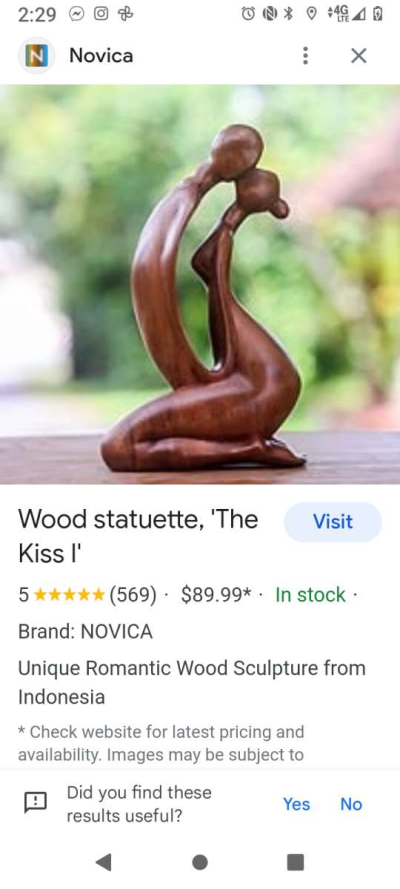 wood sculpture man  woman kissing - Thumbnail 3