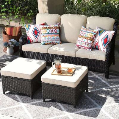 Outdoor Couch 3Piece with Ottoman Kenard Curved Handres - Thumbnail 2