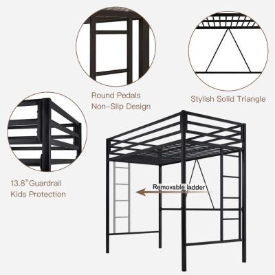 Metal Twin Loft Bed Frame for Kids  Teens with Safety Guardr - Thumbnail 2