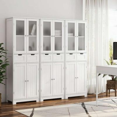 4 Doors Linen Storage Cabinet 3Tier Wood Tall Cabinet Cupboa - Thumbnail 5