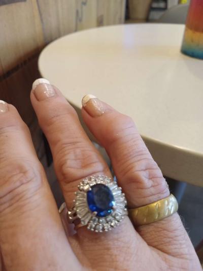 1ct Saphire Solitary with cz baguette sterling silver sz7 - Thumbnail 4