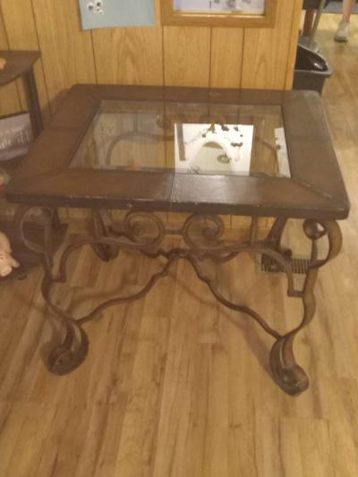 wooden metal table with glass in the middle of it - Taylorsville, North Carolina