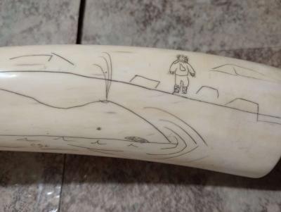 Authentic PreBan Alaskan Inuit Scrimshaw Handicraft Art - Thumbnail 3