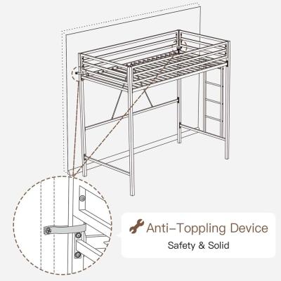 Metal Twin Loft Bed Frame for Kids  Teens with Safety Guardr - Thumbnail 4