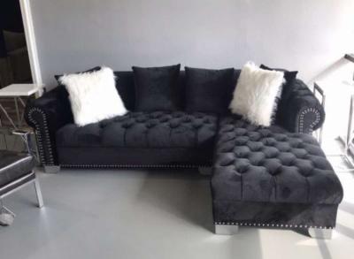 Royal Velvet Black Raf Chaise Sectional SameNext Day Deliver - Thumbnail 2