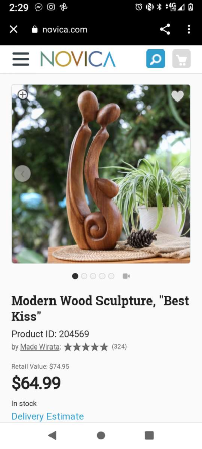 wood sculpture man  woman kissing - Thumbnail 2