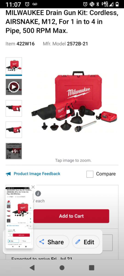 MILWAUKEE Drain Gun Kit Cordless AIRSNAKE M12 For 1 in to 4 - Thumbnail 5