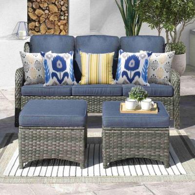 Outdoor Couch 3Piece with Ottoman Kenard Curved Handres - Thumbnail 3