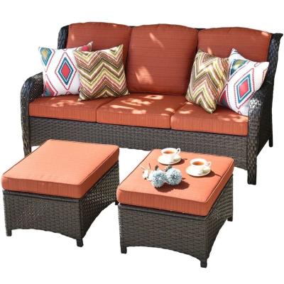 Outdoor Couch 3Piece with Ottoman Kenard Curved Handres - Thumbnail 3