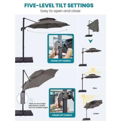 10FT Round Cantilever Patio Umbrella Double Top Roating Outd - Thumbnail 5