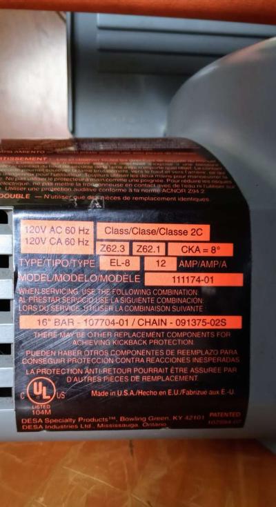 16in Remington electric chainsaw - Thumbnail 4