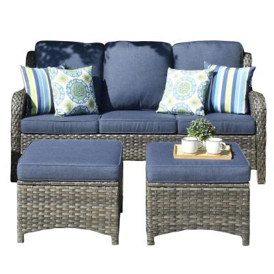 Outdoor Couch 3Piece with Ottoman Kenard Curved Handres - Thumbnail 2