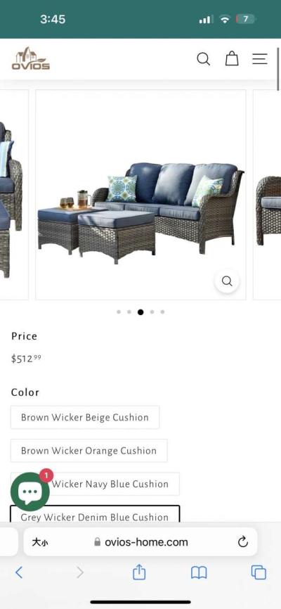 Outdoor Couch 3Piece with Ottoman Kenard Curved Handres - Thumbnail 6