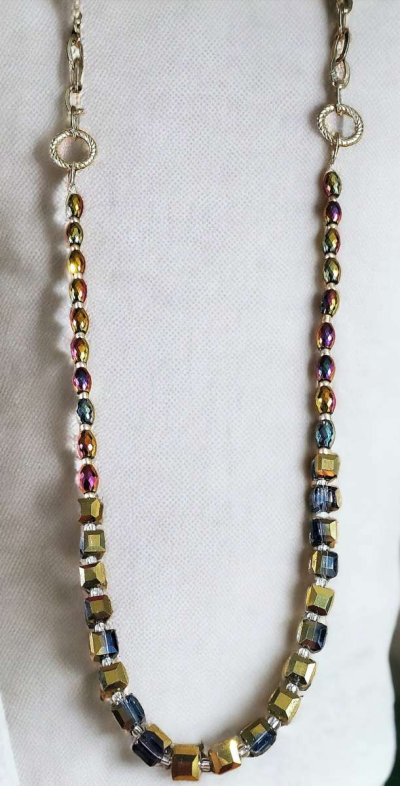 Glass Bead Irredescent Necklace and Earring Set - Thumbnail 2
