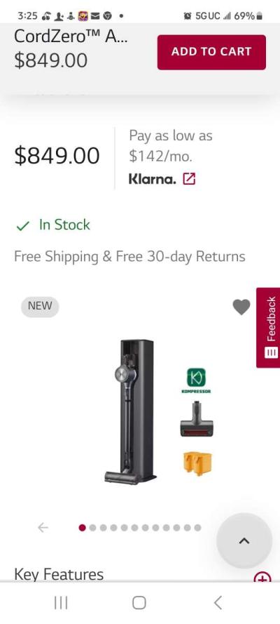 LG cord zero all in one stick vacuum with power mop - Thumbnail 3