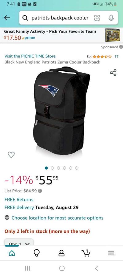 patriots backpack cooler and storage - Thumbnail 2