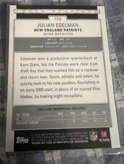 2009 Topps Platinum  159 Julian Edelman RC - Thumbnail 2