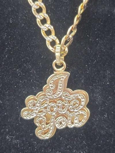 14K Gold Chain Hollow Cuban W Love Charm 114 Grams 22 - Thumbnail 4