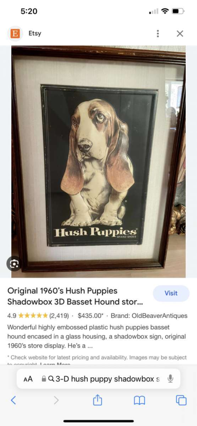 Orginal 1960s Hush puppies Shadowbox 3D store display sign - Thumbnail 2