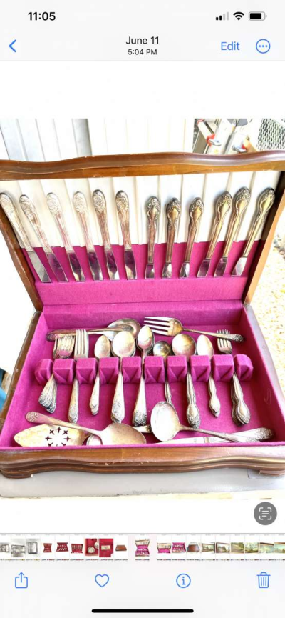 Antique triple dipped silver plated silver ware sets in wood - Vacaville, California