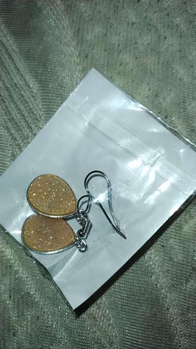 Sterling Silver Peach Orange Oval Earrings - Thumbnail 2