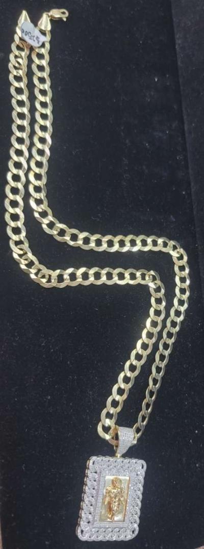 14K Gold Chain Miami Cudan W Stones 282 Grams 18 - Thumbnail 2