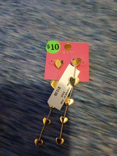 sterling silver long heart chain earrings - Thumbnail 3